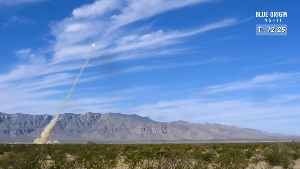 The New Shepard rocket after launch.