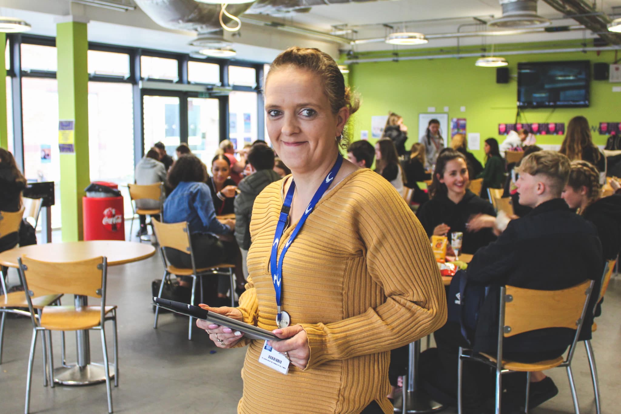 Teacher in cafeteria