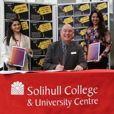 Student Voice President Alina Amin, Principal John Callaghan and Mental Health Lead Fathima Ashraff-Ali
