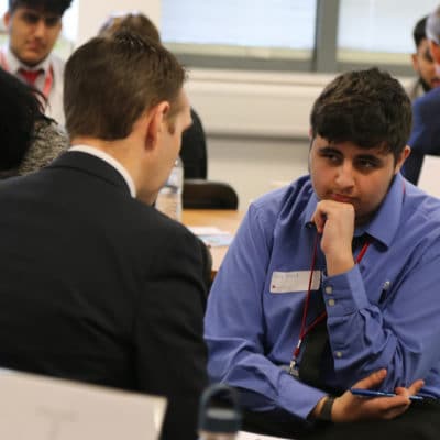 student is interviewed