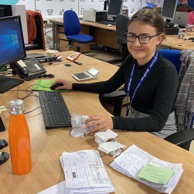 Emilia at her desk at the NEC