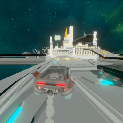 a car drives virtually around space