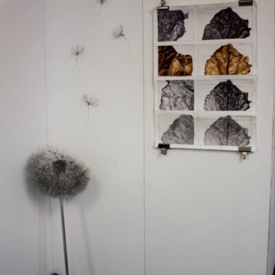 a metal dandelion that a student has created for the exhibition