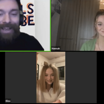 the zoom meeting screenshot featuring Phil and the students Hannah and Eliza