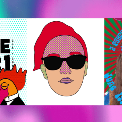 Three screenshots of animations, a chicken, a cartoon girl and a cartoon hippie.