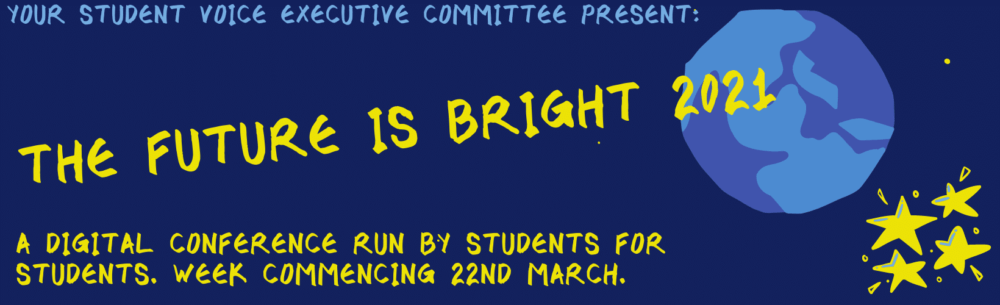 A banner for the event. This year's conference was unique as it was created by the students for the students.