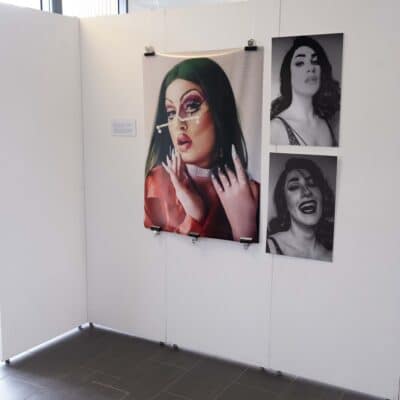 a portrait hanging up on the wall in the art foyer