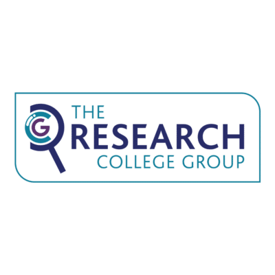 The Research Group logo, text in blue box