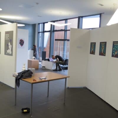 the foyer being set up for the exhibit