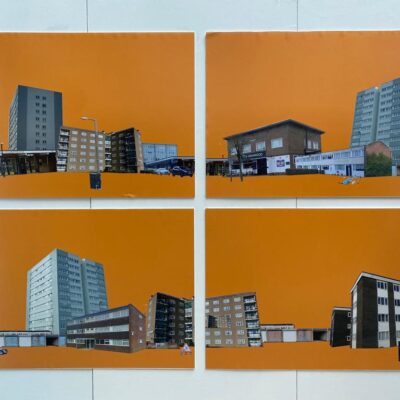 4 building photos orange backdrop