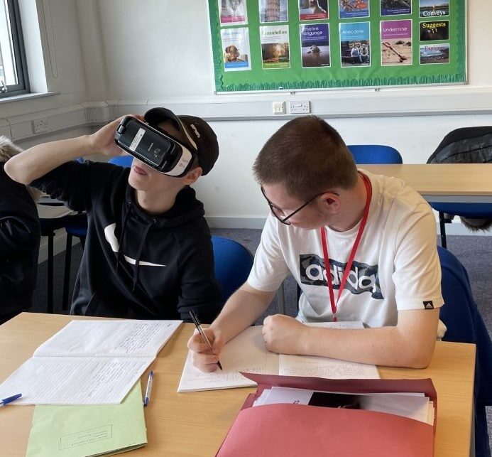 students using vr headsets in lesson