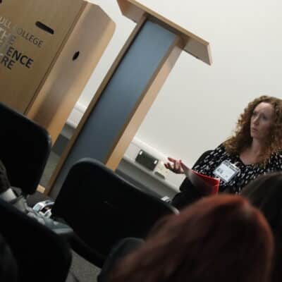 Dr Sharna Lewis talking to students