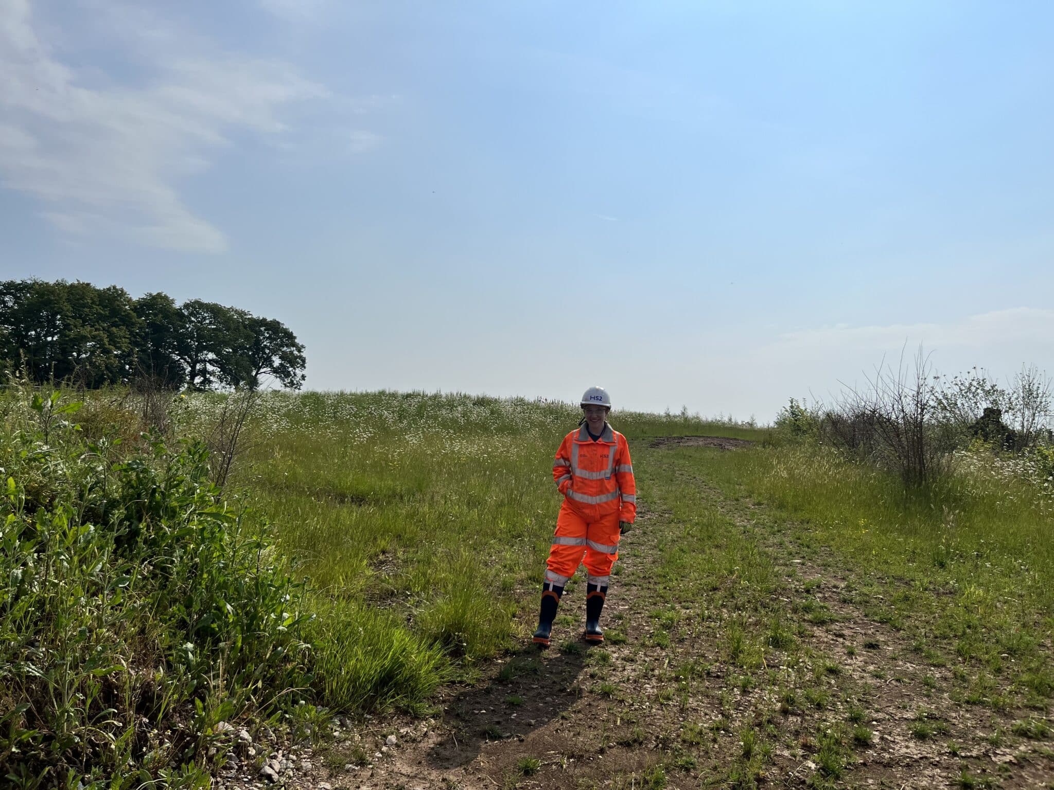 Alice on HS2 site with hi vis gear on