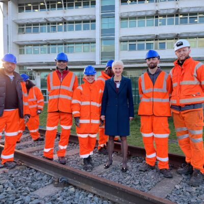 Construction students with the FE Commissioner