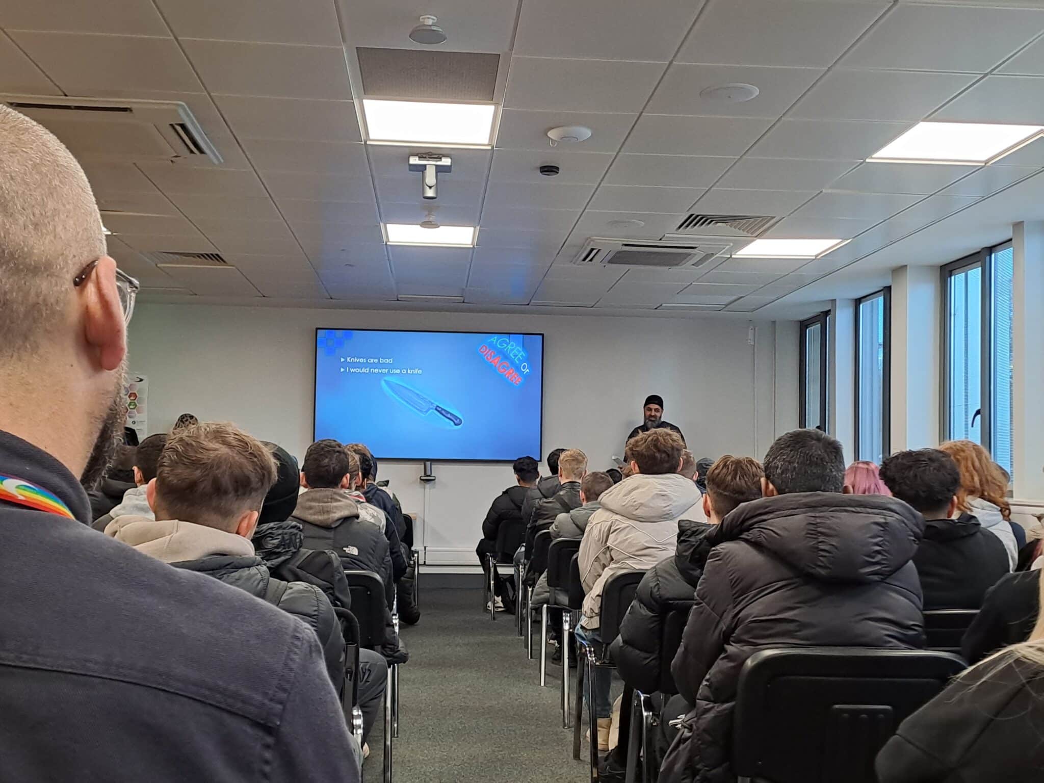 students watching an anti-knife crime presentation