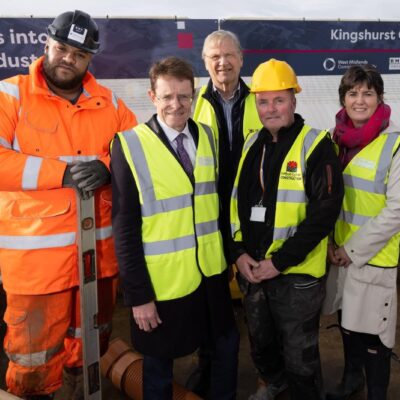 Mayor Andy Street, Cllr Ian Courts and Cllr Karen Grinsell with a learner, Nathan Williams, and tutor David Challoner.