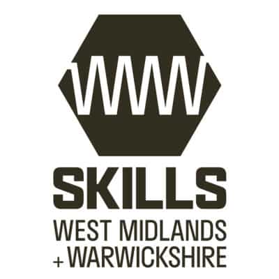 logo with hexagon image and text says SKILLS WEST MIDLANDS + WARWICKSHIRE