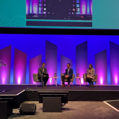 Emily being interviewed on stage