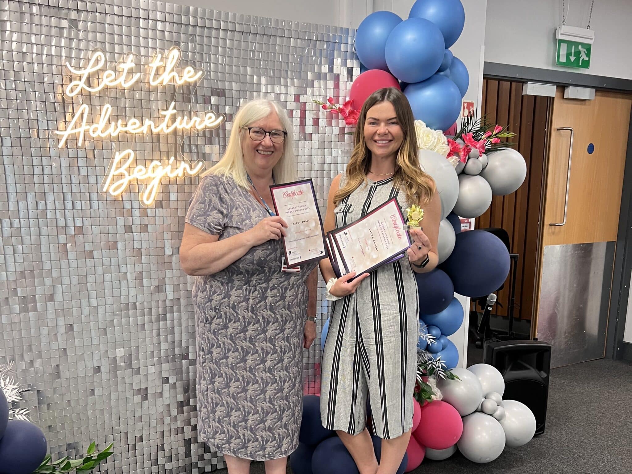 Laura (right) with CIPD lecturer Nicky Small at the Apprenticeship Impact Awards